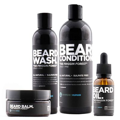 Beard Balm, Oil, Shampoo and Conditioner 4 Piece Beard Kit for Men - The Friggin Forest (Citrus Pine)