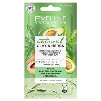 Eveline Cosmetics Natural Clay And Herbs Mattifying And Purifying Face Biomask Peeling 8ml