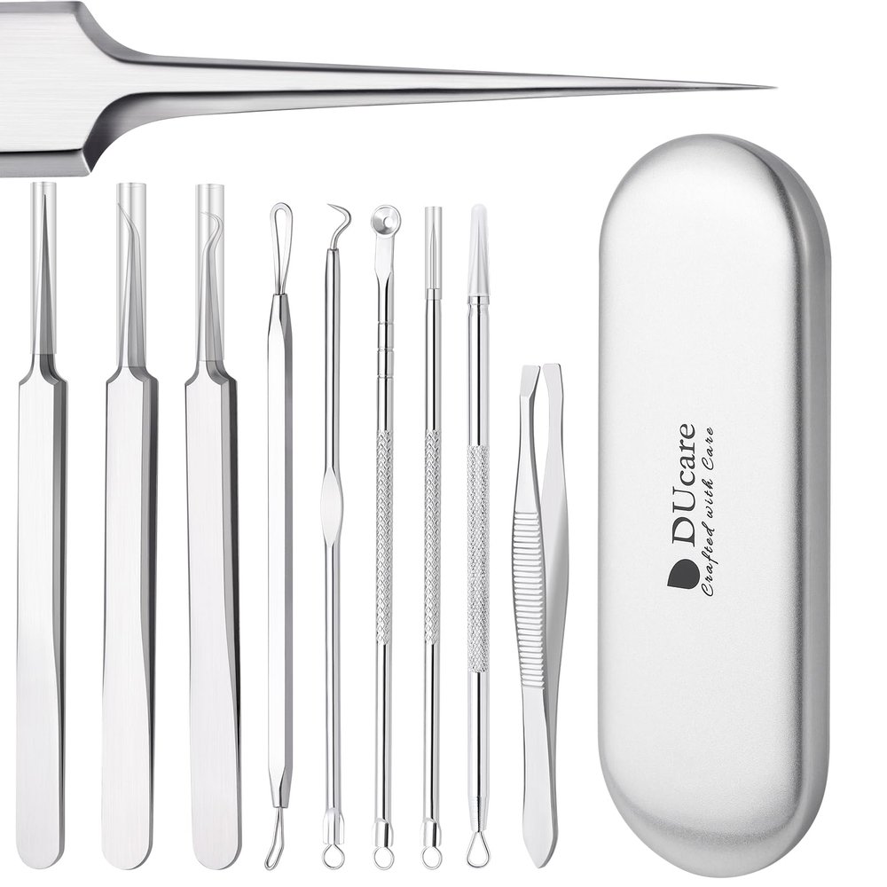 DUcare Blackhead Extractor Tool for Face,Blackhead Remover Tool, Pimple Popper Tool Kit, Extractor Tool for Comedone Zit Acne Whitehead Blemish, Stainless Steel Extraction Tools