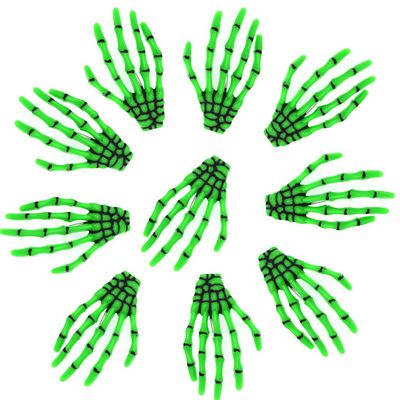 10Pcs Skeleton Hands Hair Clips Punk Style 3" Halloween Party Hair dress Accessories, Green