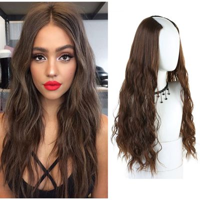 LesafeV Invisible Loose Wavy U-Shaped Weft 3/4 Half Wig 20" Clip in One Piece Hair Extension Natural Hairpiece Dark Black