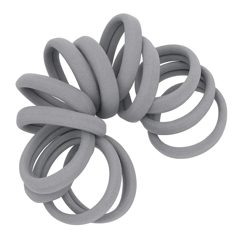 Cyndibands Seamless Hair Ties - Gray - Gentle Hair Ties No Damage, Standard Size 1.5 Inch, Soft and Stretchy Nylon Fabric Ponytail Holders - 12 Count