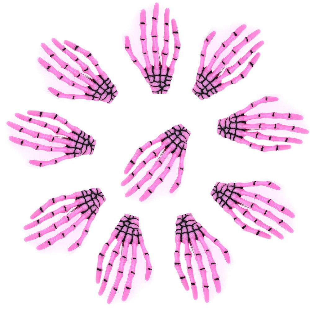 10Pcs Cute Skeleton Hands Hair Clips 3" Halloween Party Hair dress Accessories, Pink