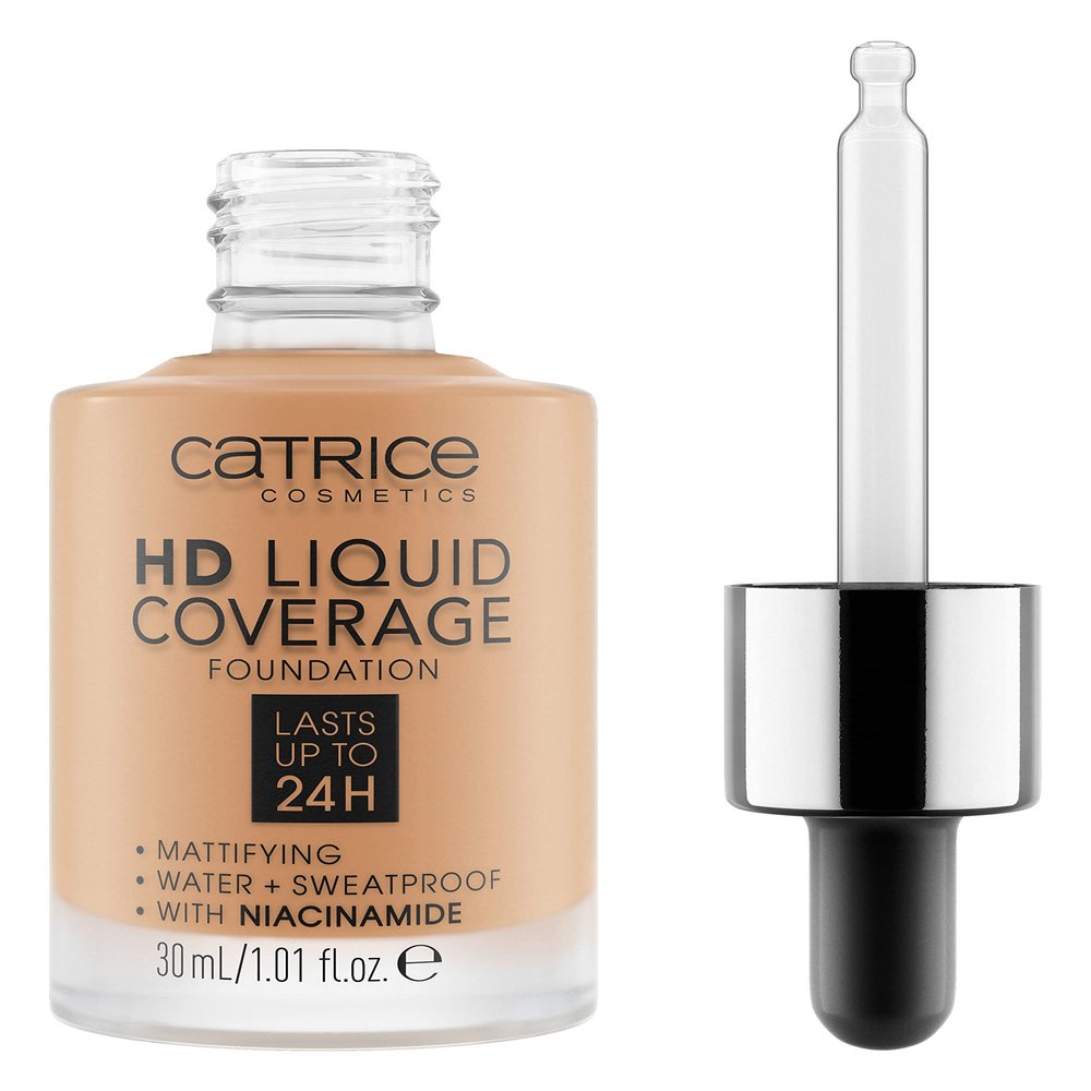 Catrice | HD Liquid Coverage Foundation | 24H Wear, Matte Finish, High Coverage, Waterproof Formula with Niacinamide | Vegan & Cruelty Free (046 | Camel Beige)