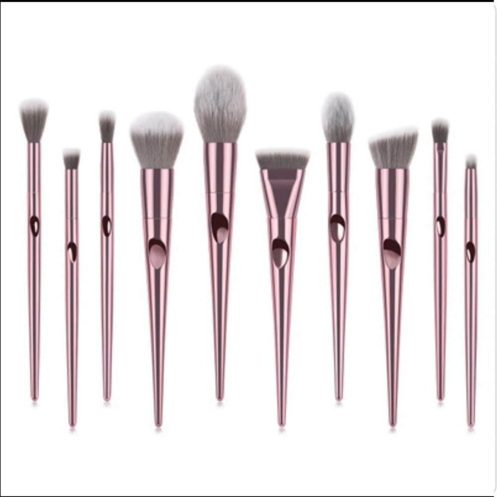 10 piece High-Quality Cruelty Free Pink Comfortable Handle Synthetic Hair Makeup Brush Set