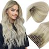 Sunny Clip in Hair Extensions Human Hair Ash Blonde Ombre Sunkissed Blonde Clip in Human Hair Extensions Double Weft Ombre Human Hair Clip in Extensions 7Pcs 120G 14inch view 1