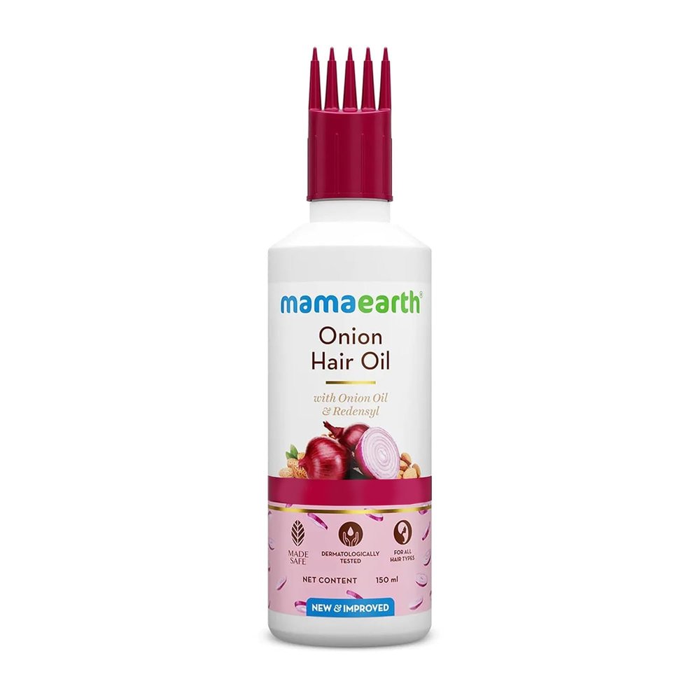 Mamaearth Onion Hair Oil | Natural & Organic Anti Hair Loss & Hair Fall Control Oil with Redensyl | for Color Treated & All Hair Types | 5.07 Fl Oz (150ml)