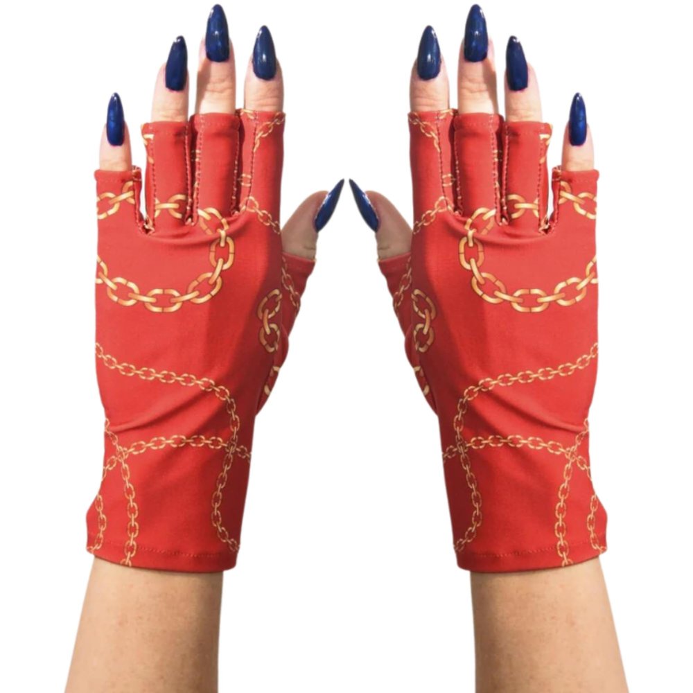 ManiGlovz Original UPF 50+ UV Light Protective Nail Gloves | UV Shield Gel Manicure Gloves for Women, Anti-Fingerless Sun Protection Driving Accessory with Chain of Love Print