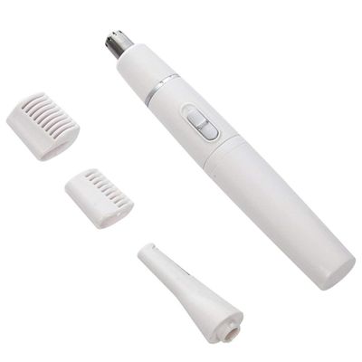 2-in-1 Facial Hair Trimmer Nose Ear Hair Shaver Trimmer Eyebrow Scraper Safe Face Care Razor Cleaner for Men Women(Color:White)