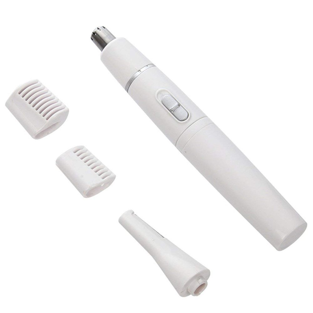 2-in-1 Facial Hair Trimmer Nose Ear Hair Shaver Trimmer Eyebrow Scraper Safe Face Care Razor Cleaner for Men Women(Color:White)