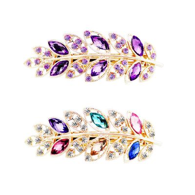 2 Pcs Retro Rhinestone Alloy Double Spring Hair Clip Fashion Foliage Hairpins Barrettes Ponytail Holder Woman Hair Accessor Hair Claw Clip