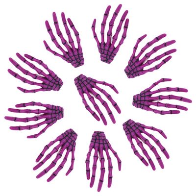 10Pcs Skeleton Hands Hair Clips 3" Halloween Party Hand Bone Shape Hair dress Accessories, Purple
