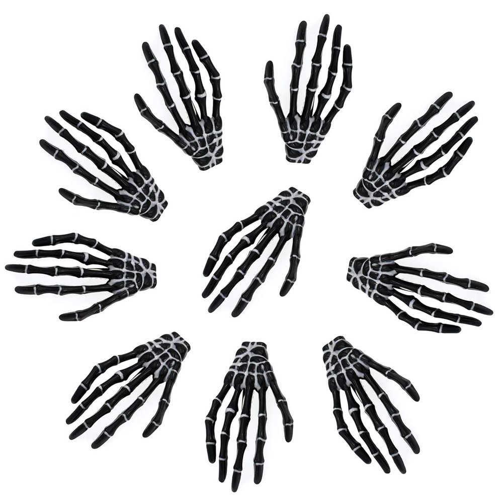 10Pcs Punk Style 3 inch Skeleton Hands Hair Clips Halloween Party Hair Ware Decor, Black