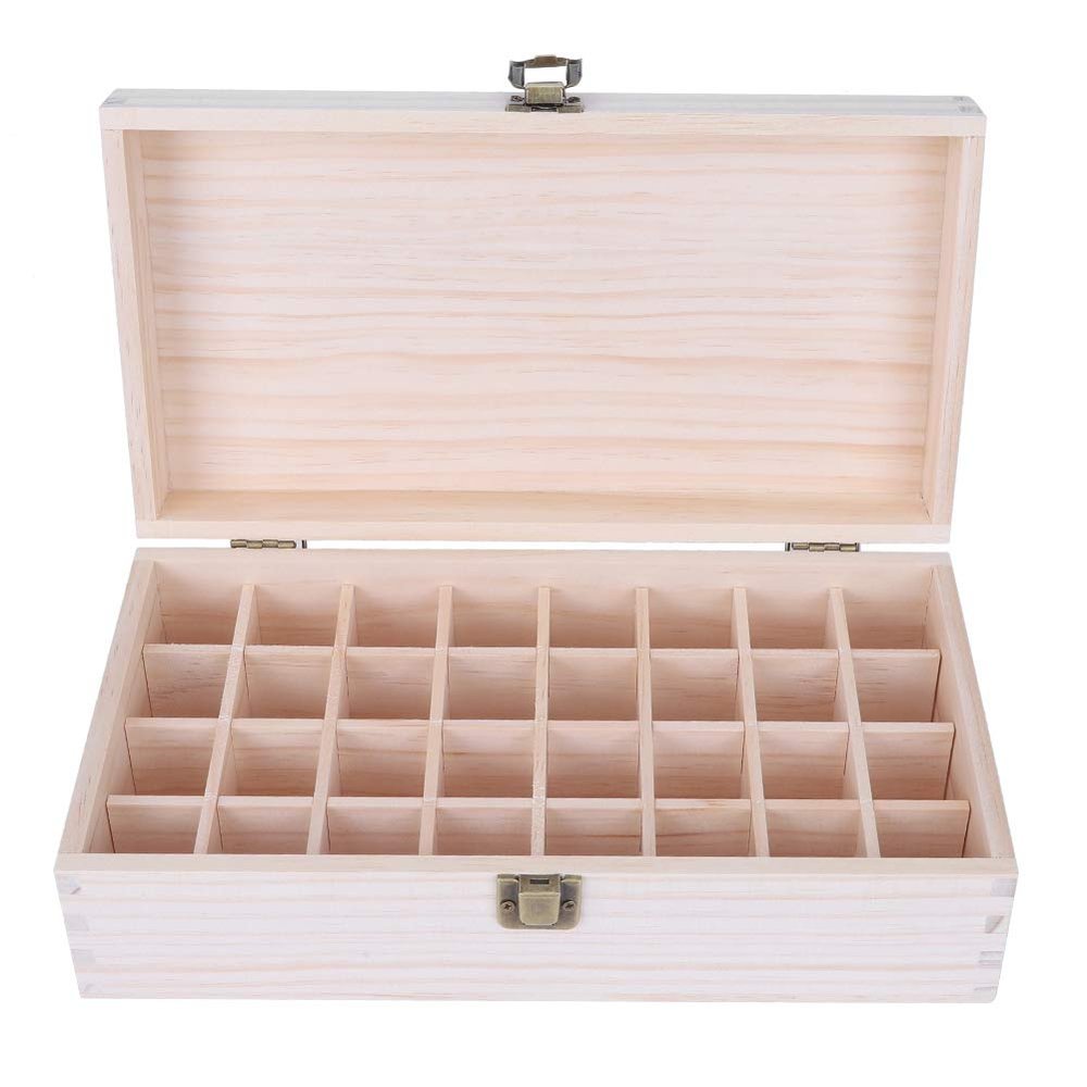 32-compartment wooden essential oil storage container, custom display box, environmentally friendly and safe packaging, suitable for SPA salons and personal use, 28.2 x 168.2 cm.