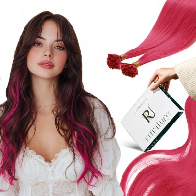 RUNATURE U Tip Human Hair Extensions Hot Pink K Tip Hair Extensions Real Human Hair 16 Inch Hot Fusion Extension Remy Natural Hair Keratin Colored Hair Extension for Highlight 20g 25s