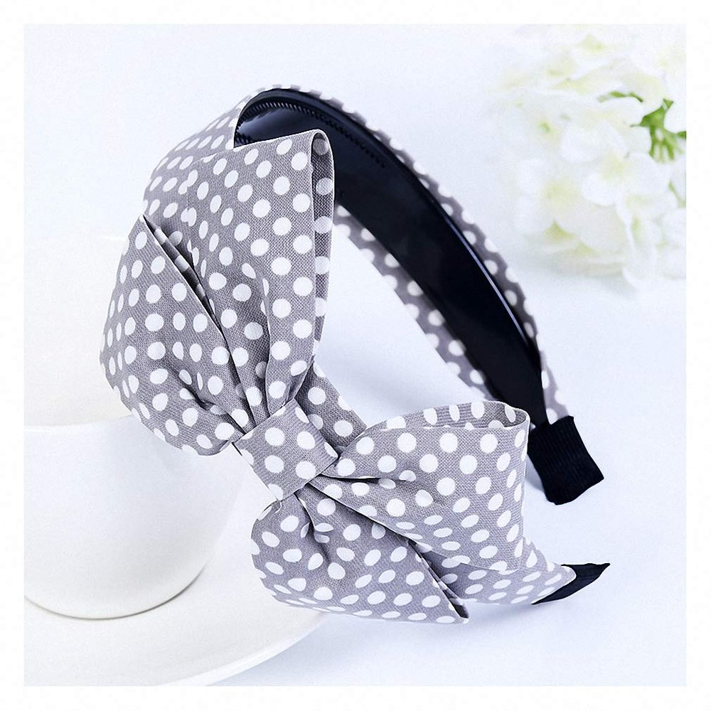 Giwotu Cute Vintage White Polka Dot Hair Band Hair Fabric Bowknot Headband Turban for Women Gary