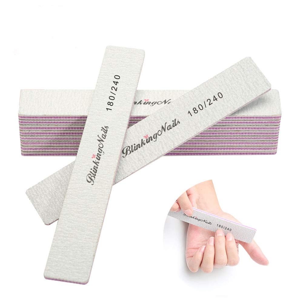 Nail File 180 240 Grit Professional Nail Files and Buffers for Natural Nails, Double Sides Washable Block Disposable Nail Buffer for Nail Art DIY or Nail Manicure Salon Pack of 10pcs