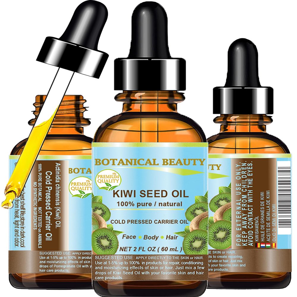 Botanical Beauty KIWI SEED OIL. 100% Pure Natural Undiluted Virgin Cold Pressed Carrier Oil for Face, Skin, Body, Hair, Nail Care (2 Fl Oz)
