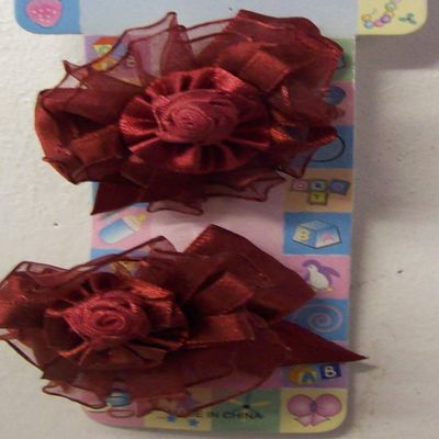 24 Packs Flower Hair Barrette Clips Burgundy Color (2 Per Pack) (24)
