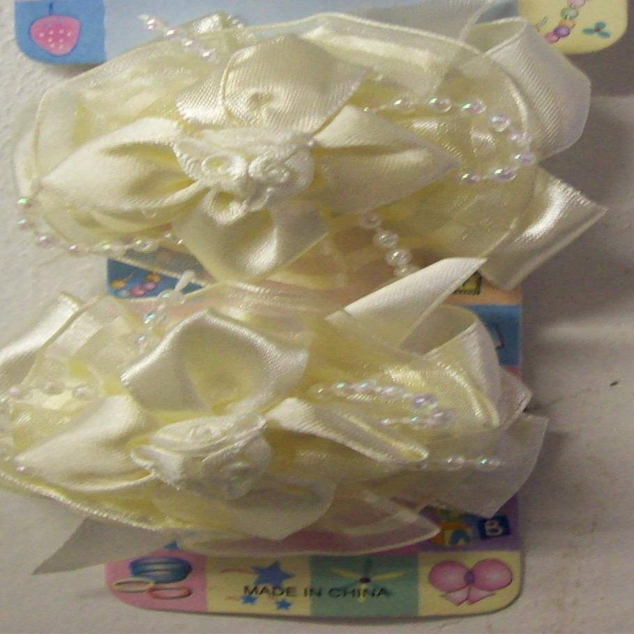 12 Packs Flower Hair Barrette Clips Ivory Color (2 Per Pack) (12)