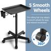 Yaheetech Rolling Salon Tray - Aluminum Trolley Cart Equipment on Wheels & Adjustable Height Mobile Beauty Salon Spa Stools Service Instrument Storage Tray w/Accessory Caddy - Black view 3