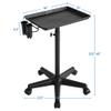 Yaheetech Rolling Salon Tray - Aluminum Trolley Cart Equipment on Wheels & Adjustable Height Mobile Beauty Salon Spa Stools Service Instrument Storage Tray w/Accessory Caddy - Black view 4