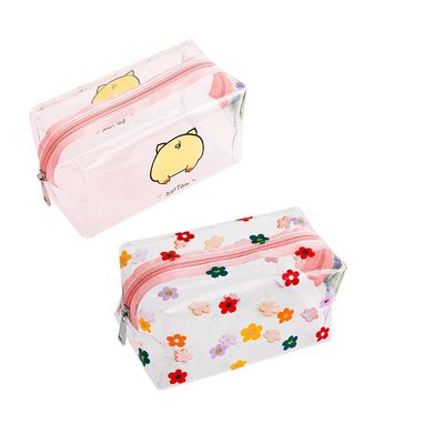 2 Pcs Cute Crystal Clear Cosmetic Bags, Travel Toiletry Clear Makeup Bags, Portable Makeup Brushes Kit Storage Bag, Waterproof Cartoon Organization For Women Girls (2-Piece Option A)