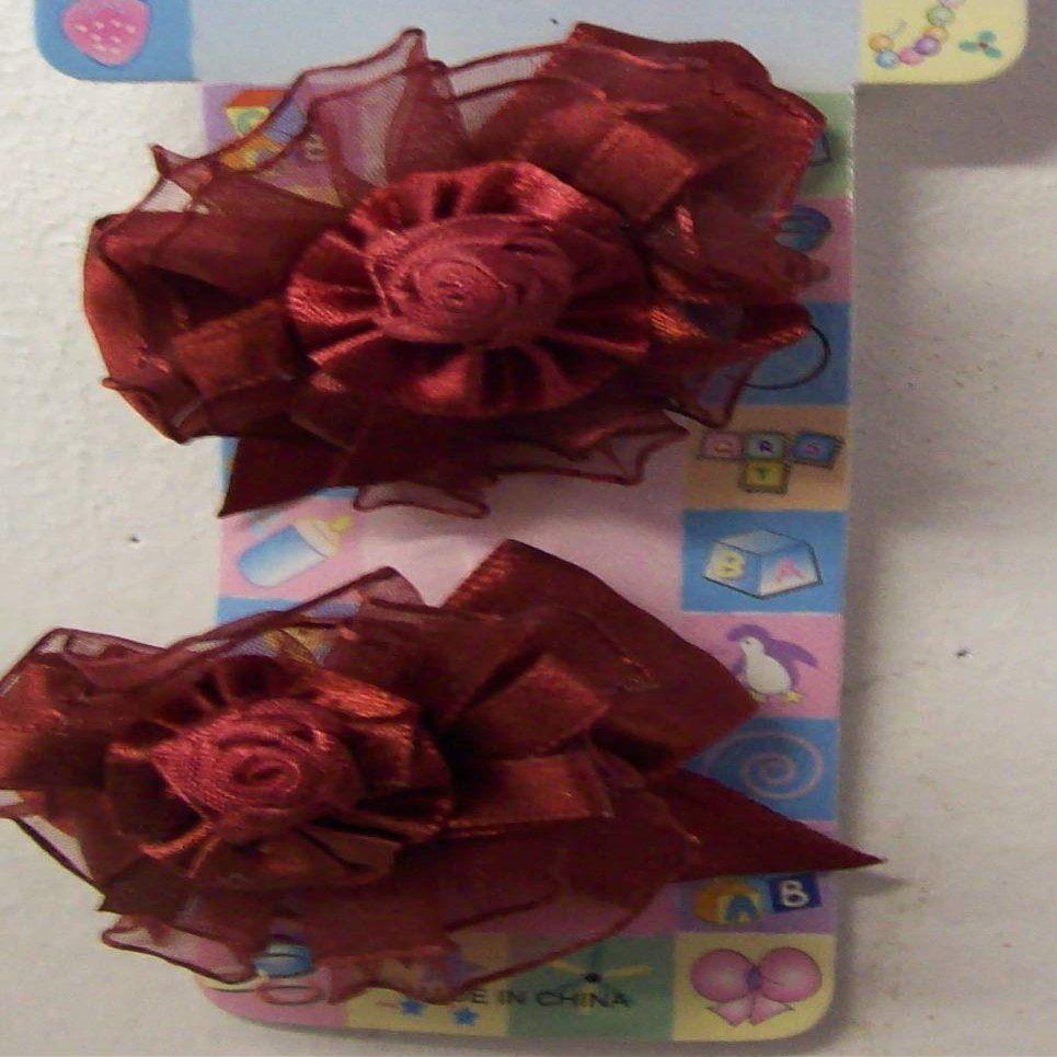 12 Pack Flower Hair Barrette Clips Burgundy Color (2 Per Pack) (12)