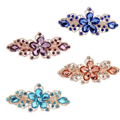 4 Pcs Shiny Rhinestone Spring Clip Hair Clip Elegant Temperament Flower Hairpin Woman Wedding Bridal Hair Accessory