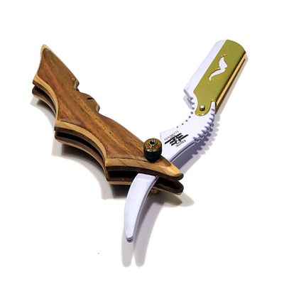 Barber hair shaving razor straight edge folding knife with blades - White and Gold Wooden Style Razor