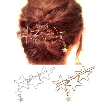 2 Pcs Simple Geometric Metal Hair Clip Hollow Pentagram Hairpins Barrettes Women Hair Accessories