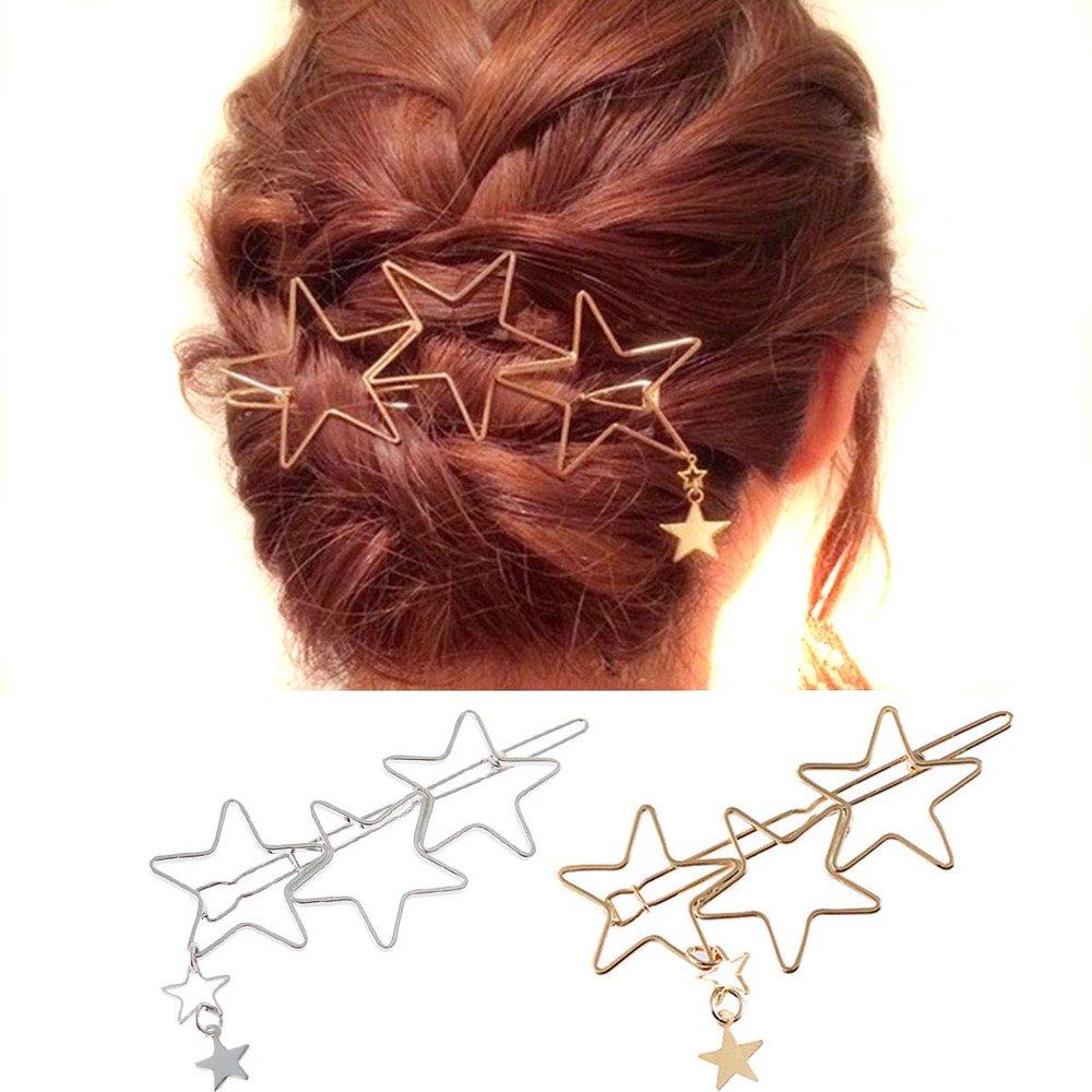 2 Pcs Simple Geometric Metal Hair Clip Hollow Pentagram Hairpins Barrettes Women Hair Accessories