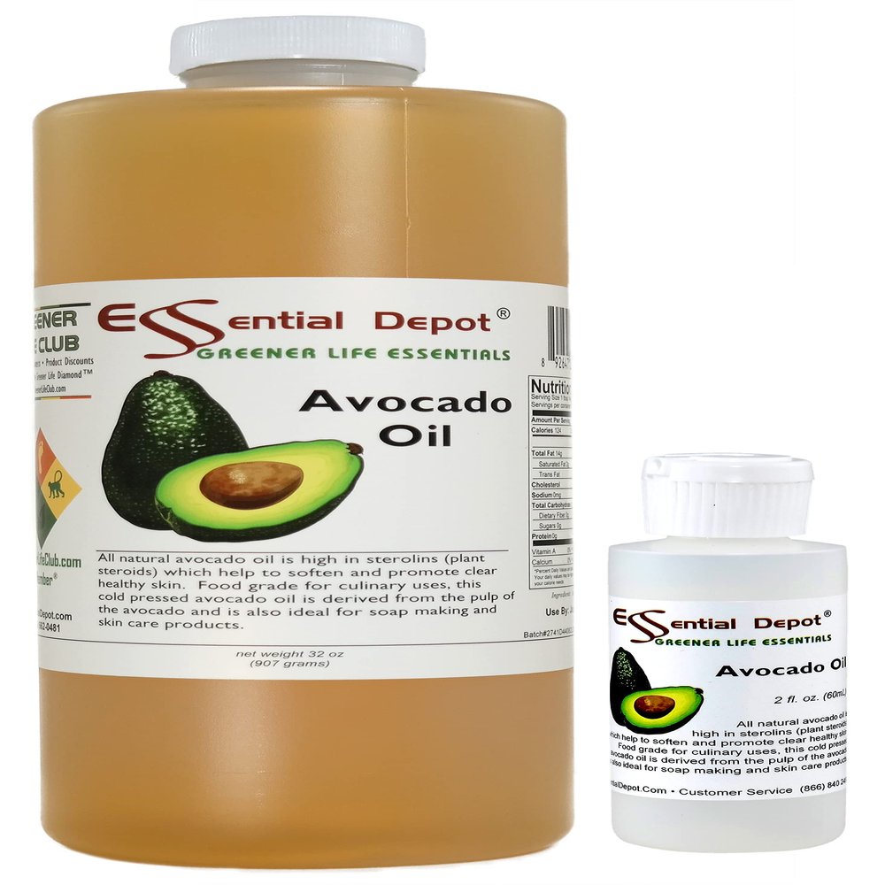 Essential Depot Avocado Oil PLUS FREE 2 oz empty container - 1 Quart - 32 oz - safety sealed HDPE container with resealable cap - 100% Pure and Natural for Hair, Skin, Massage, and Cooking