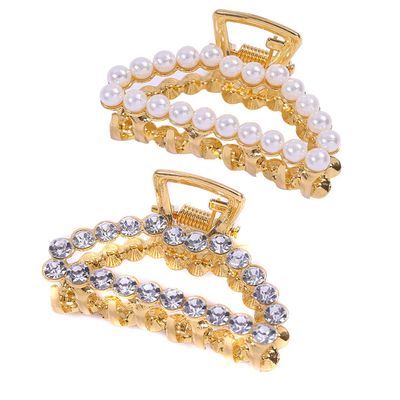 2 Pcs Unique Style Imitation Pearls Rhinestone Hollow Claw Clip Hair Pins Hair Clip Ponytail Holder Women Lady Fine Hair Accessories