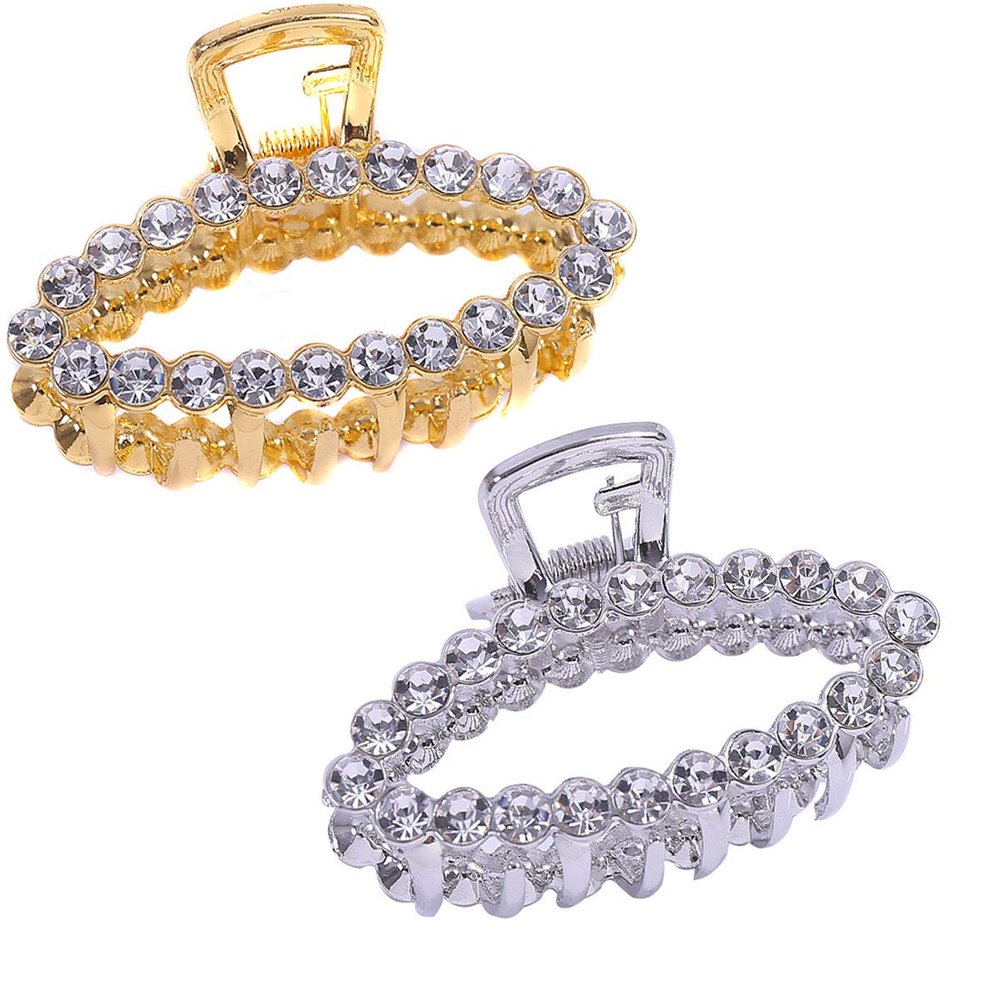 2 Pcs Geometric Metal Claw Clip Hair Pins Rhinestone Alloy Gripper Hair Clip Women Perfect Hair Accessories