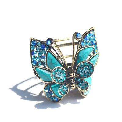 Women Lady Elegant Butterfly Hairpin Fancy Rhinestones Claw Clip Jaw Clips Vintage Chic Crystal Hair Catch Hair Accessories (Blue)