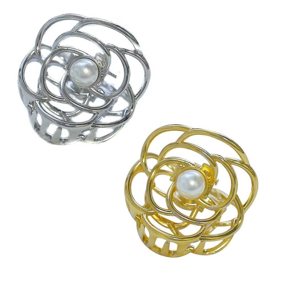2 Pcs Women Retro Minimalism Imitation Pearl Hair Clip Geometric Metal Alloy Flower Claw Clip Hairpin Headwear Hair Accessories