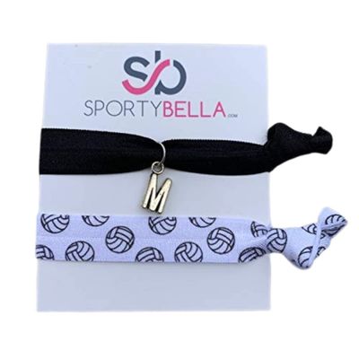 Personalized Volleyball Hair Ties with Letter Charm, Hair Accessories, Volleyball Hair Ties, No Crease Hair Elastics Set, Perfect Gift for Girl Volleyball Players