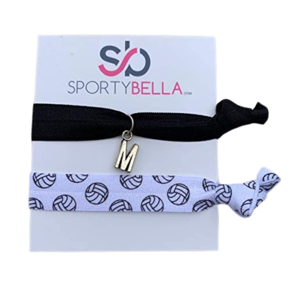 Personalized Volleyball Hair Ties with Letter Charm, Hair Accessories, Volleyball Hair Ties, No Crease Hair Elastics Set, Perfect Gift for Girl Volleyball Players