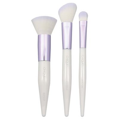 Chique Studio 3pc Complexion Makeup Brush Kit  Foundation, Blush & Contour Brushes for Flawless Coverage, Vegan & Cruelty-Free