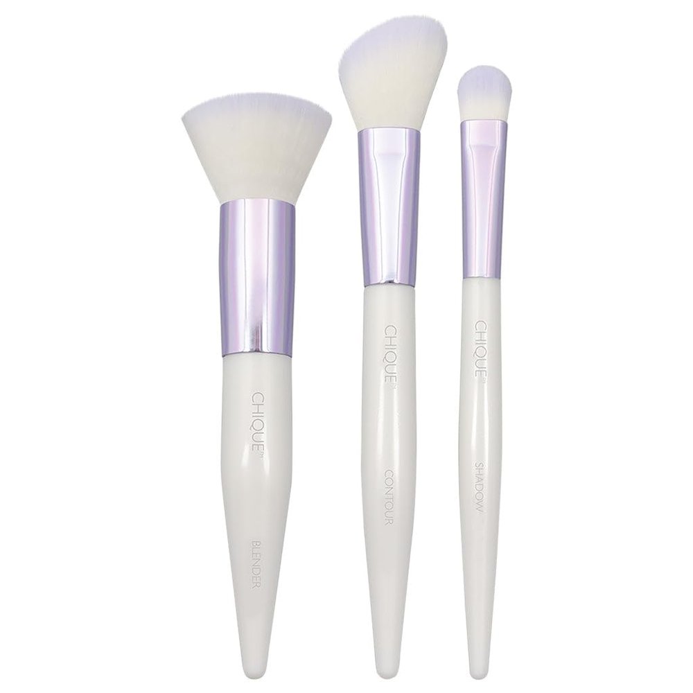 Chique Studio 3pc Complexion Makeup Brush Kit  Foundation, Blush & Contour Brushes for Flawless Coverage, Vegan & Cruelty-Free