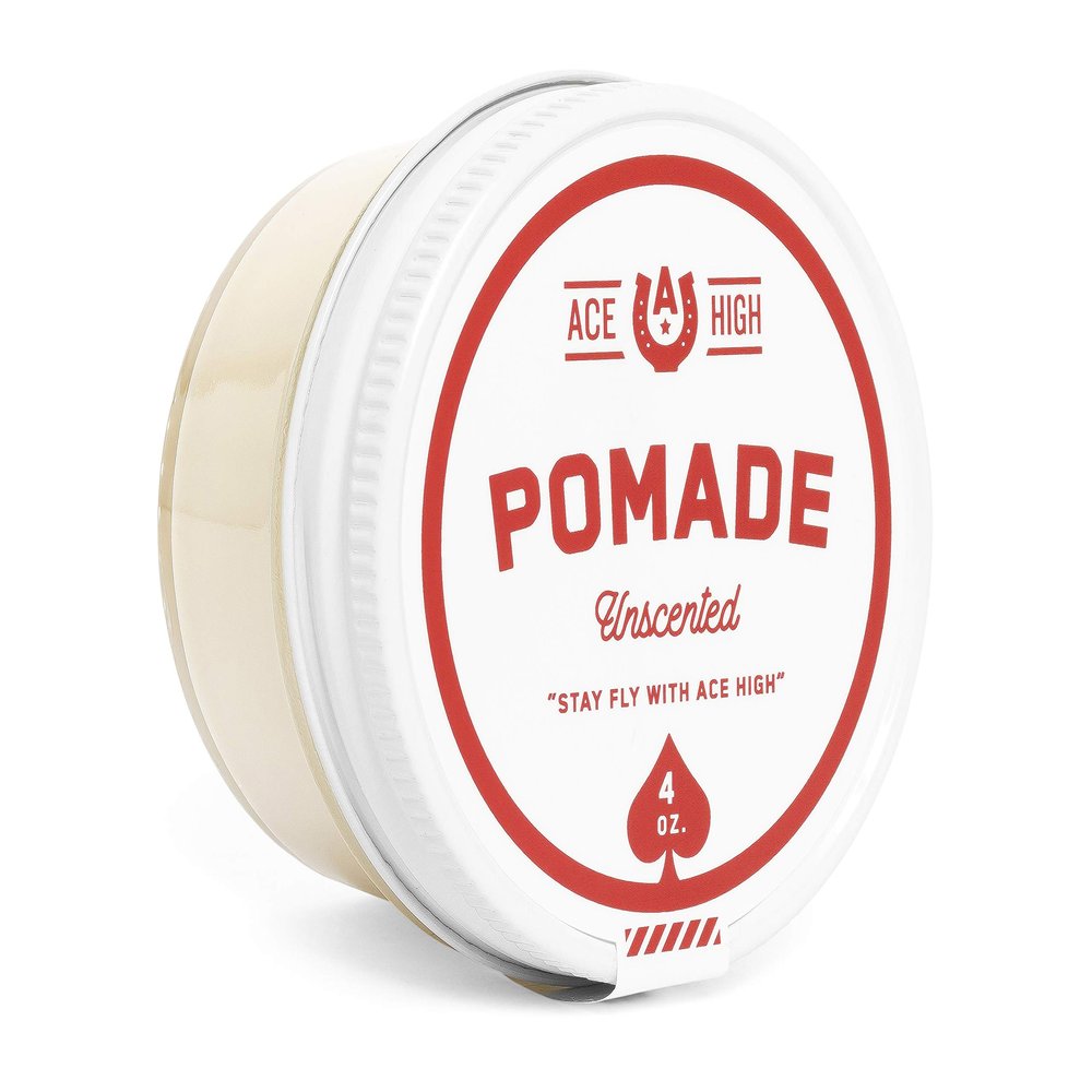 Ace High Unscented Pomade, Strong Hold, Natural Shine, Water Based, Hand Crafted, 4oz
