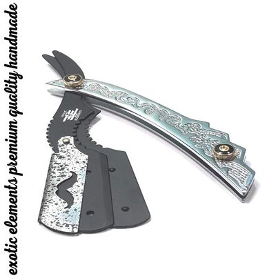 Exclusive Edition Silver Texture Engraved Unisex Straight Edge Shaving Razors