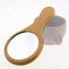 1 Piece Mini Portable Wood Makeup Mirror Handmade Portable Handle Round Cosmetic Mirror with Single Handle Personal Vanity Cosmetic Wooden Handheld Mirror, 7.1x 13.5cm view 2