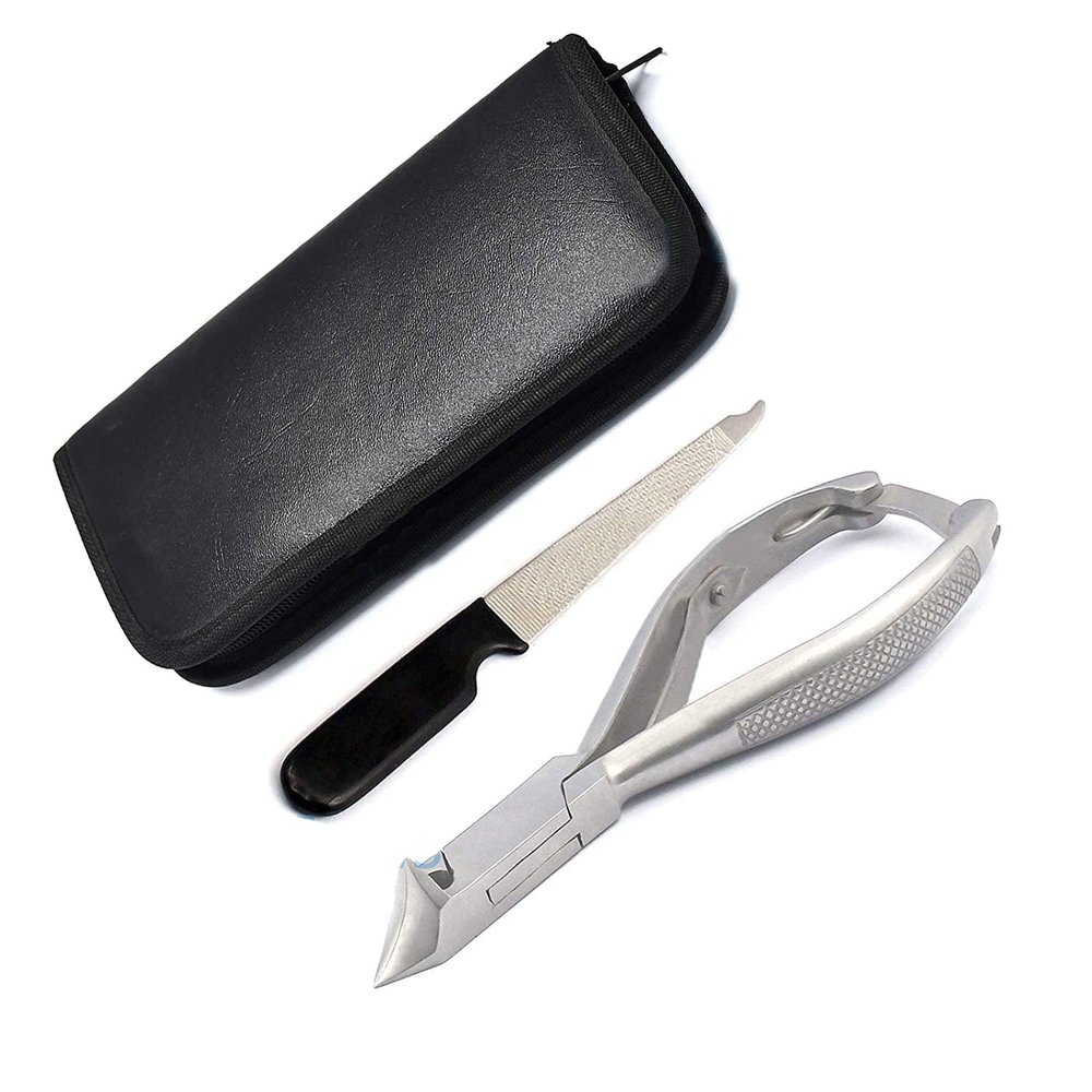 AAProTools - Brand Quality Professional Toe Nail Nipper Clipper Set Stainless Steel Wave Nipper, Head Cutter, Nail File with Case for Ingrown Toe Nails, Manicure Pedicure
