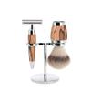 MHLE STYLO Spalted Beech 3-Piece Silvertip Fibre Safety Razor Shaving Set view 1