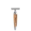 MHLE STYLO Spalted Beech 3-Piece Silvertip Fibre Safety Razor Shaving Set view 3