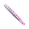 4Pcs EyeBrow Tweezers set With Straight, Slanted, Pointed Tweezers in White Color on Pink Heart painted in Pink Glitter Pouch view 3