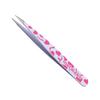 4Pcs EyeBrow Tweezers set With Straight, Slanted, Pointed Tweezers in White Color on Pink Heart painted in Pink Glitter Pouch view 4