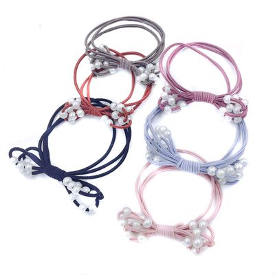 6 Pcs Fashion Women Imitation Pearls Hair Rope knotting Bow Hair Band Elastics Rope Hair Ring Ponytail Holder Headwear Hair Accessories